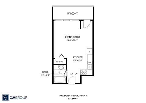 Floor plan for studio, 1 bath, 300 sqft